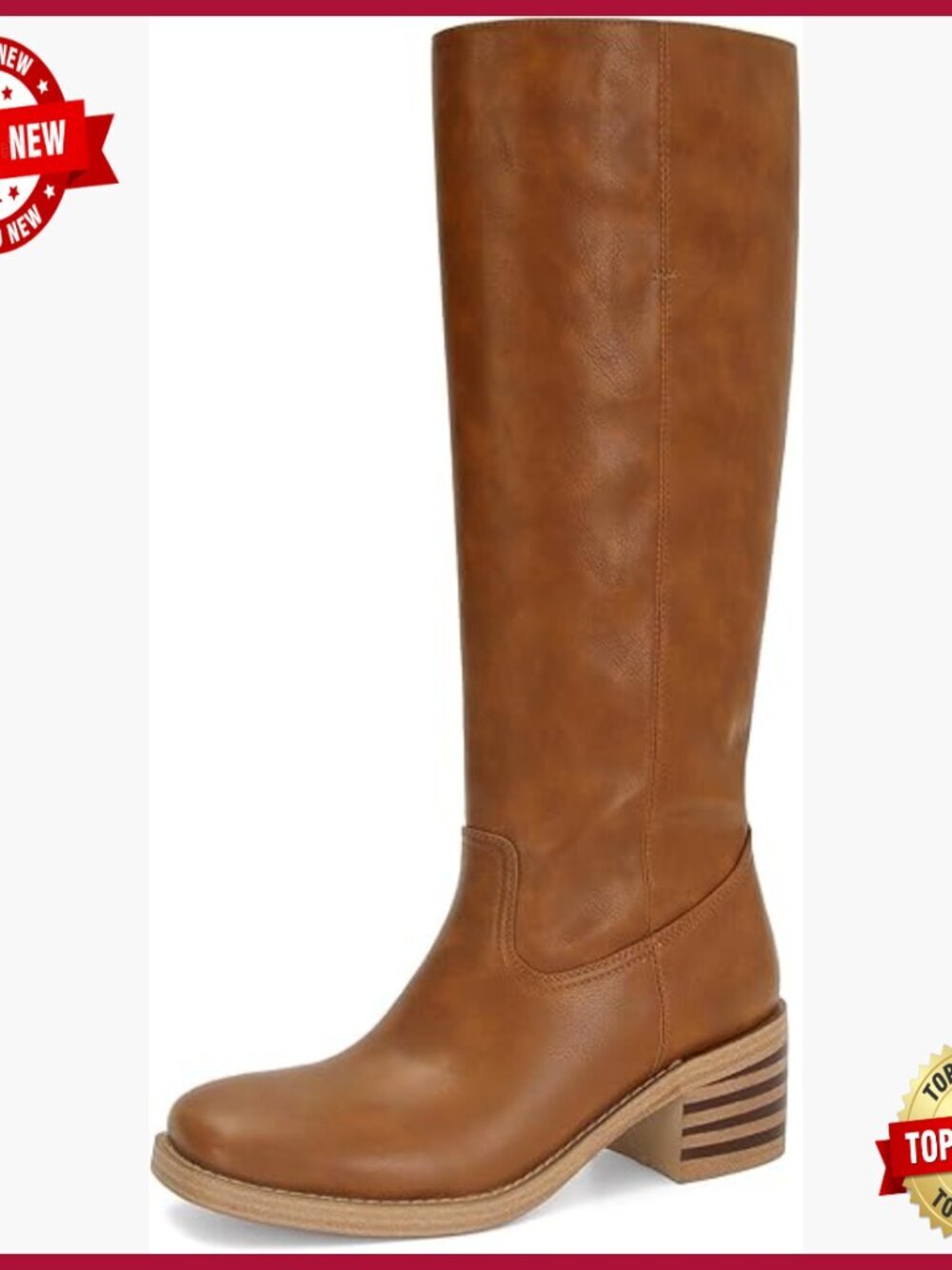 Banana Knee High Boots Square Toe Chunky Block Heel Wide Calf